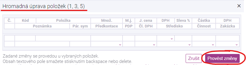 Hromadná úprava položek