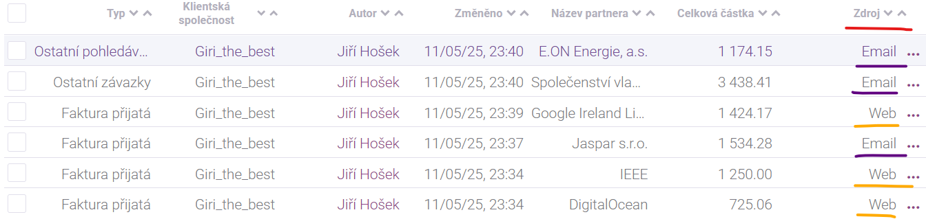 Zdroj_dokladu_seznam_dokladu Sloupec „Zdroj“ v seznamu dokladů