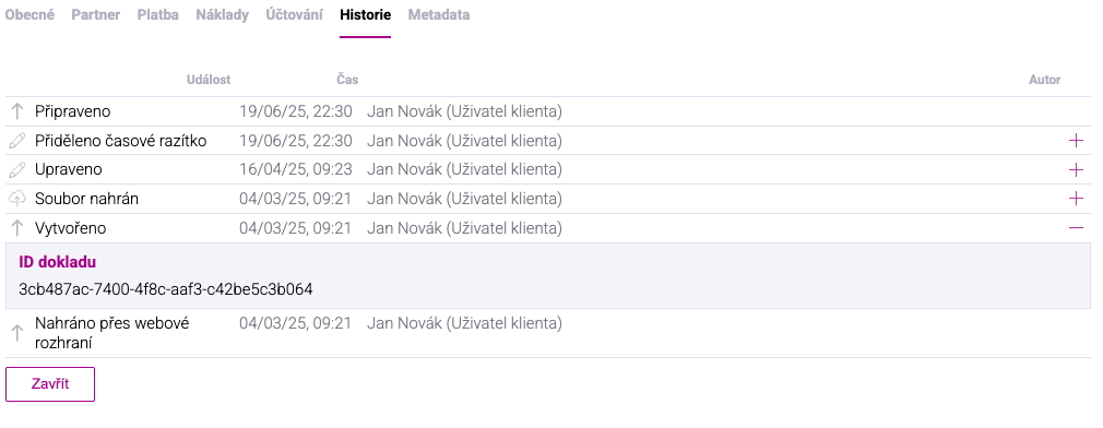 Zobrazení ID dokladu